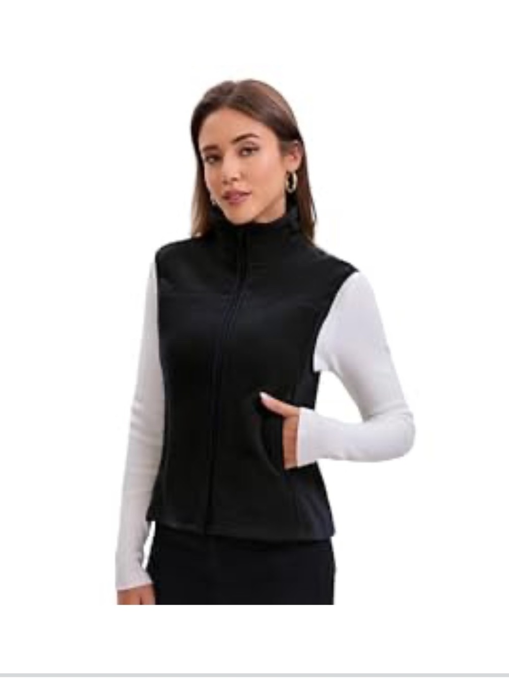 Black Sleeveless Zip-Up Vest Jacket - Women's